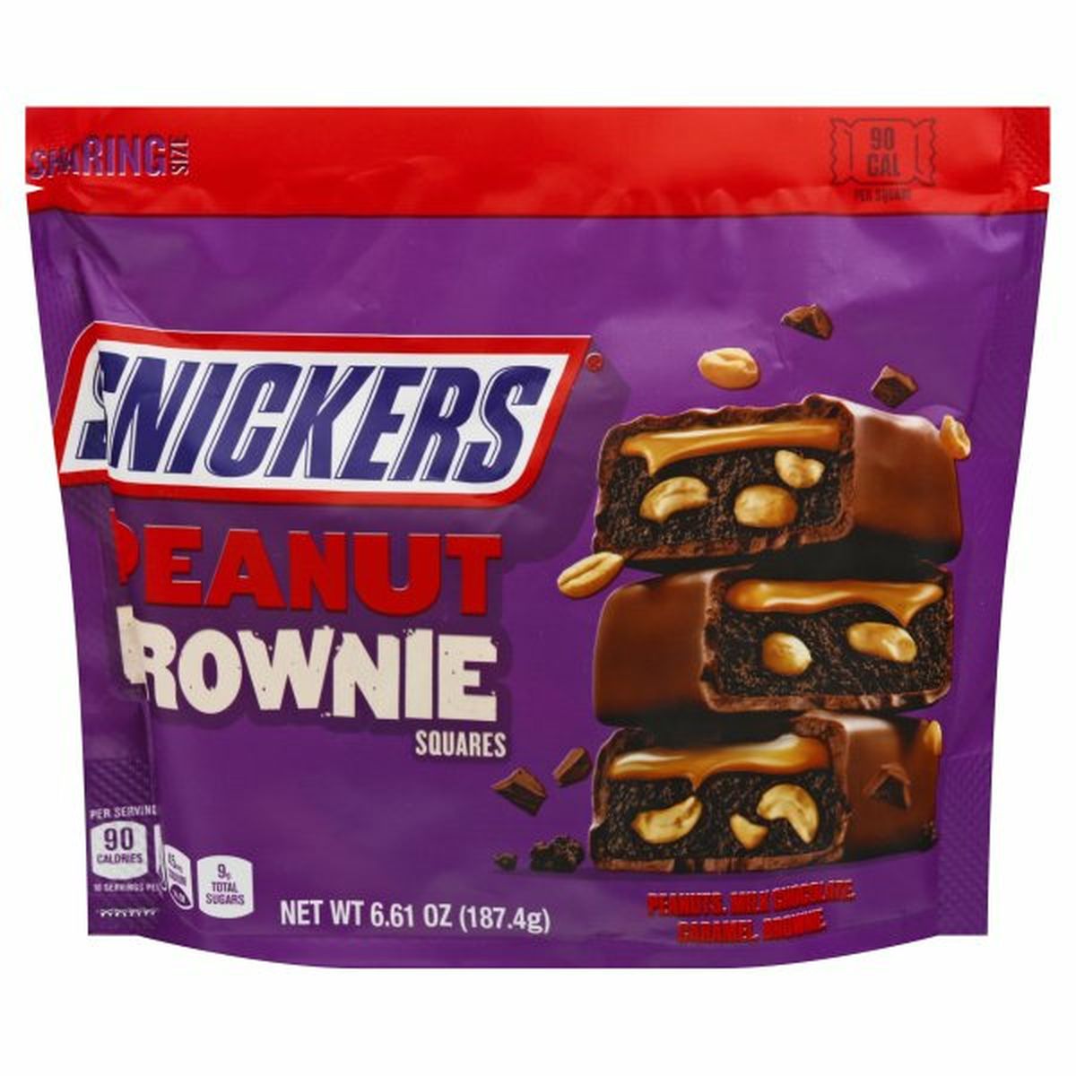 Calories in Snickers Squares, Peanut Brownie, Sharing Size