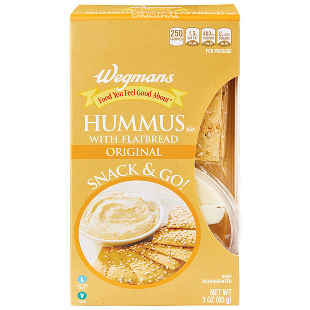 Calories in Wegmans Original Hummus with Flatbread, Snack Pack