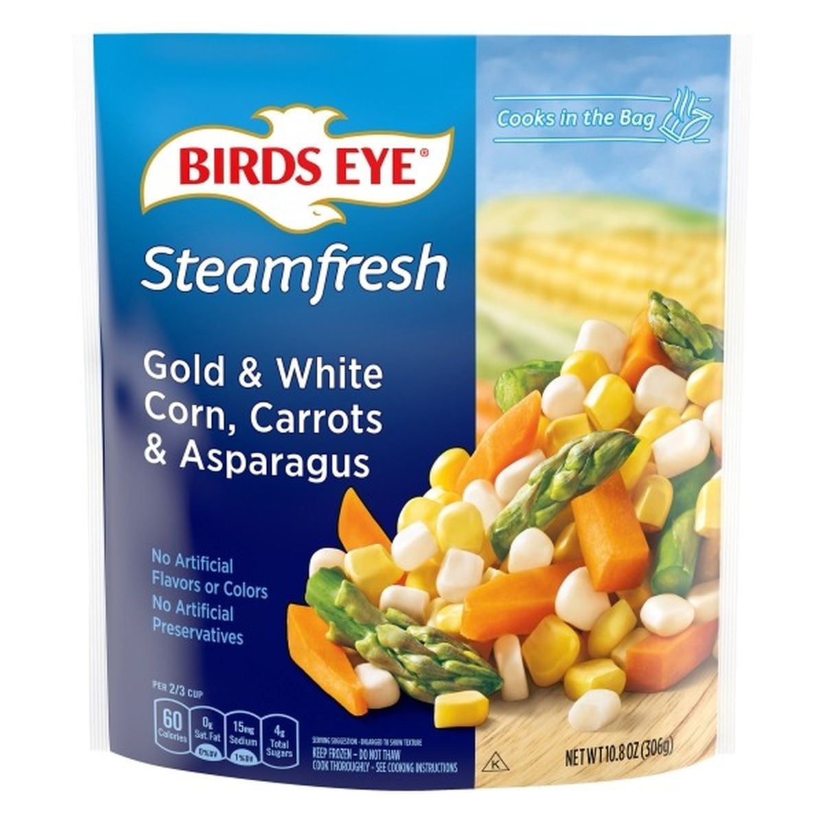 Calories in Birds Eye SteamFresh Gold & White Corn, Carrots & Asparagus
