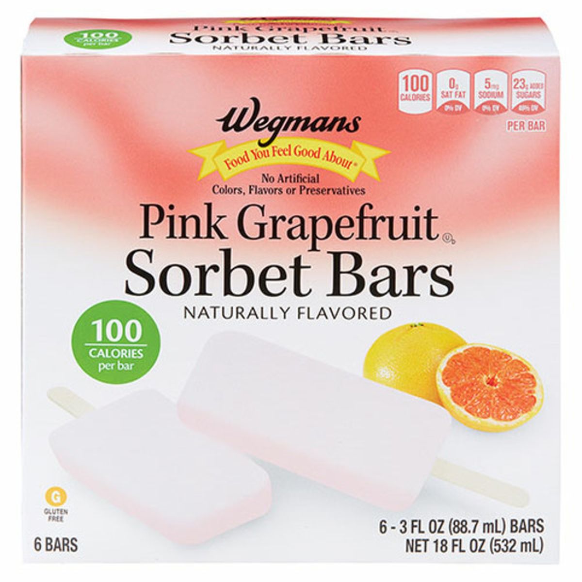 Calories in Wegmans Pink Grapefruit Sorbet Bars