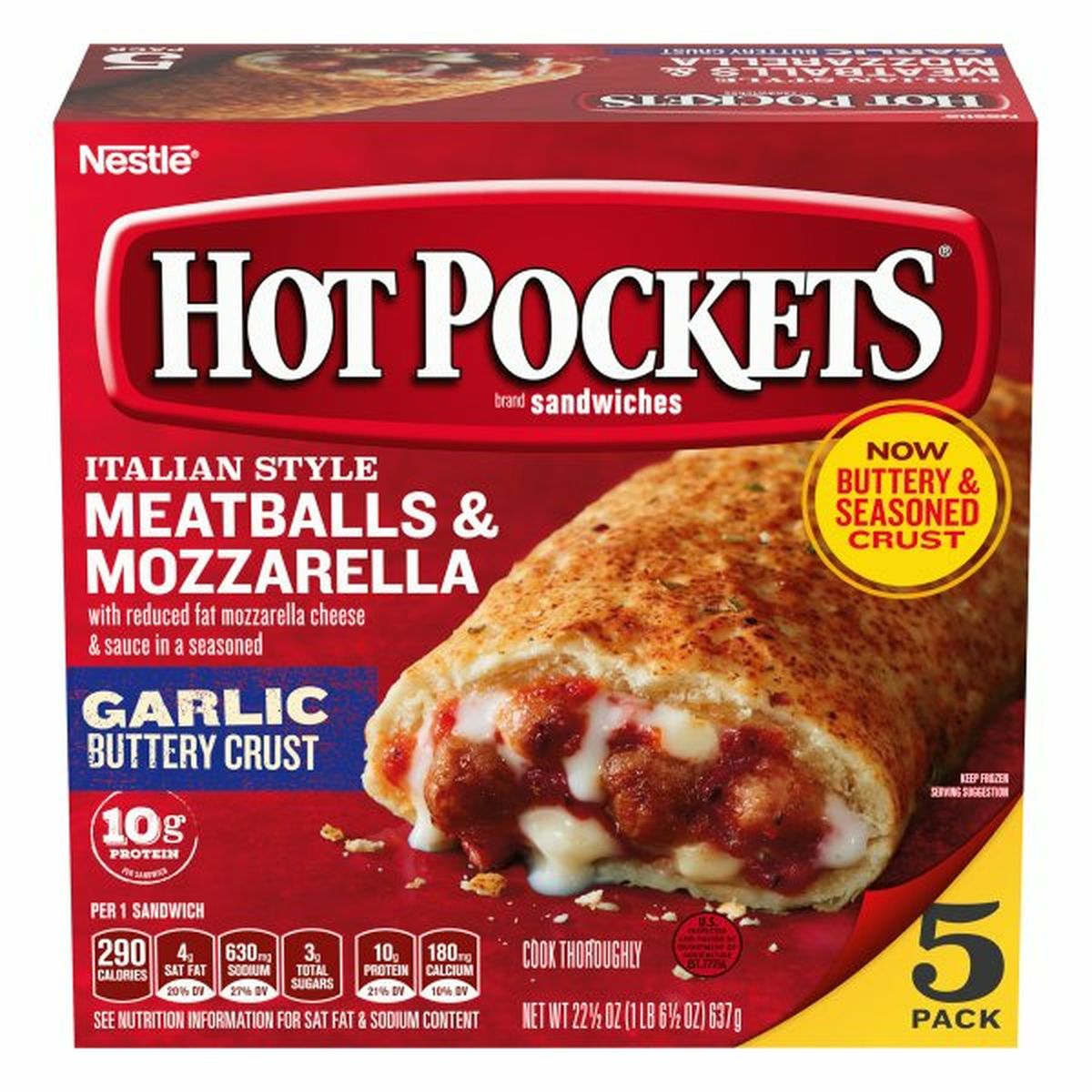 Calories in Hot Pockets Sandwiches, Italian Style Meatballs & Mozzarella, Garlic Buttery Crust, 5 Pack