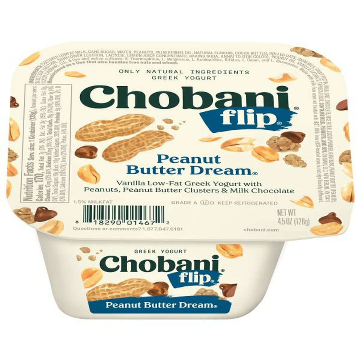 Calories in Chobani Flip Yogurt, Greek, Peanut Butter Dream