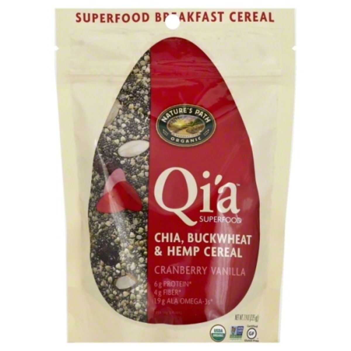 Calories in Nature's Path Qi'a Organic Superfood Breakfast Cereal, Qi'a, Chia, Buckwheat & Hemp, Cranberry Vanilla