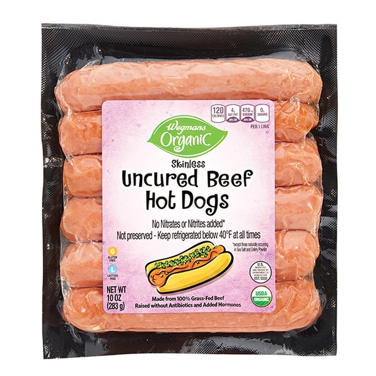 Calories in Wegmans Organic Hot Dogs, Skinless, Uncured