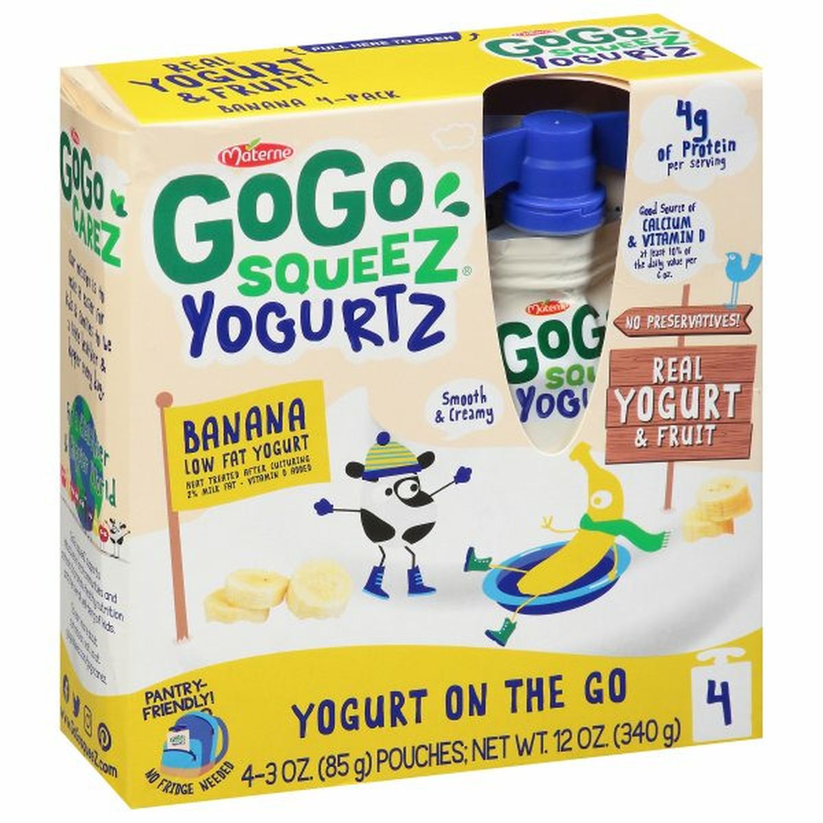 Calories in GoGo Squeez Yogurt, Low Fat, Banana, 4-Pack