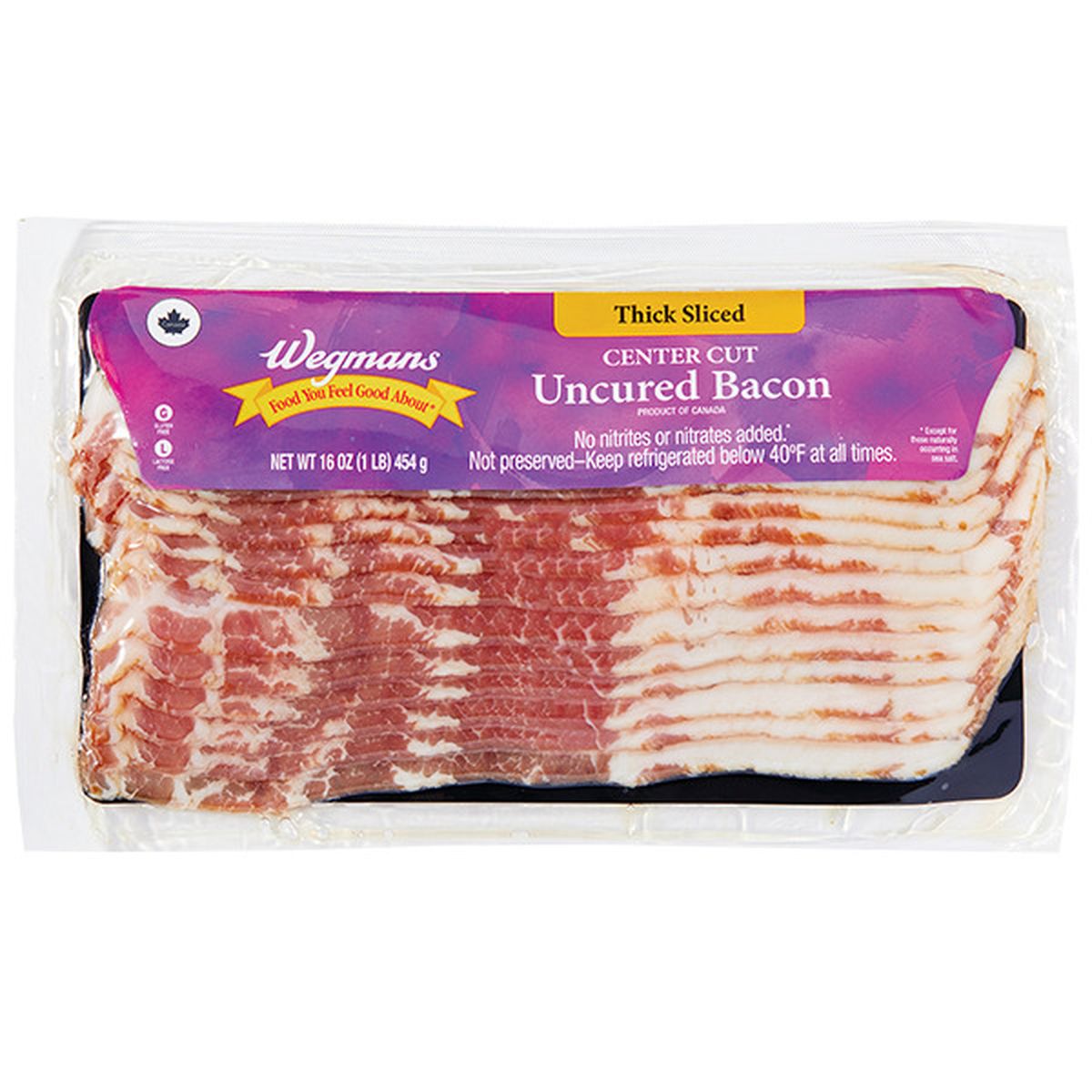 Calories in Wegmans Thick Sliced Center Cut Uncured Bacon