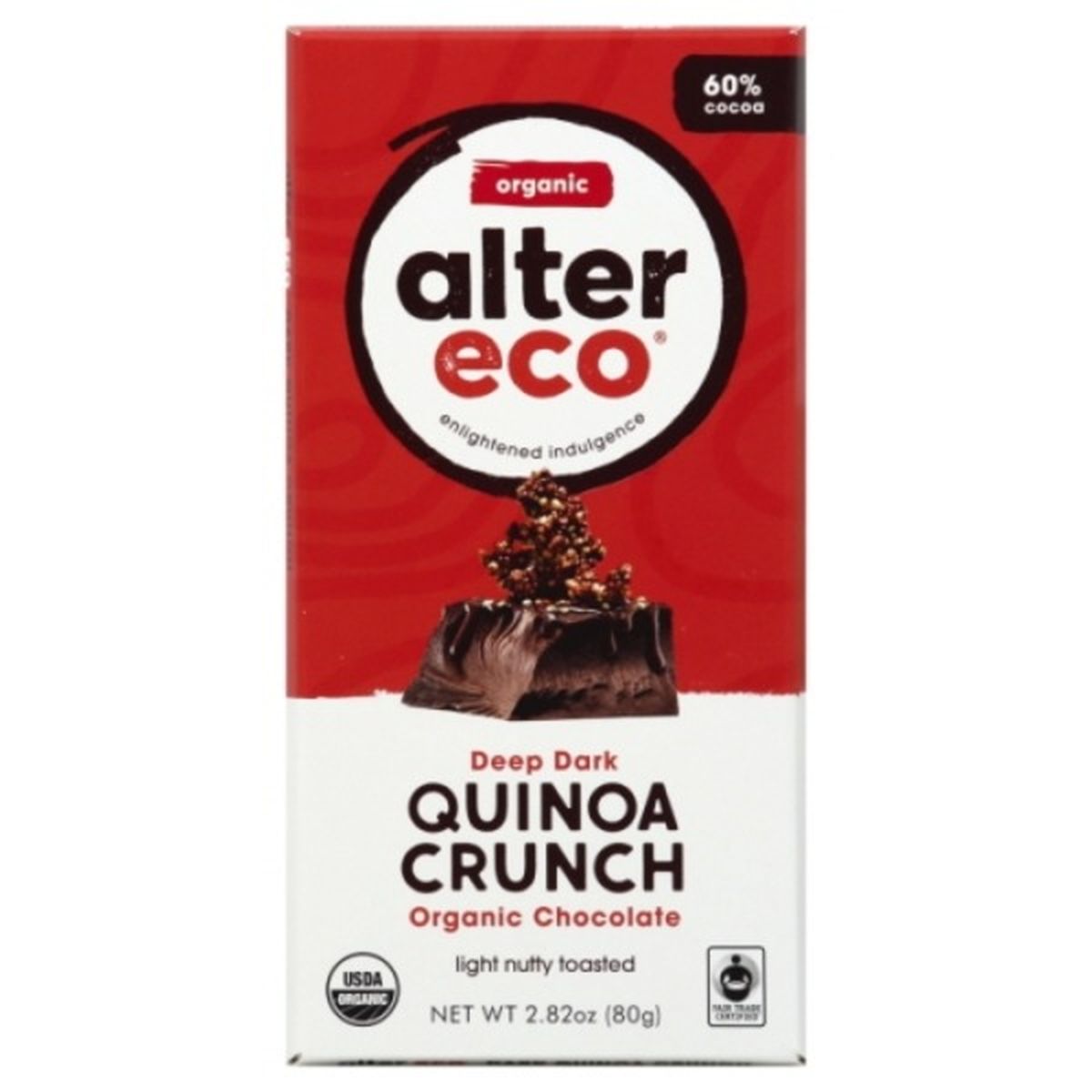 Calories in Alter Eco Dark Chocolate, Organic, Deep Dark Quinoa Crunch, 60% Cocoa