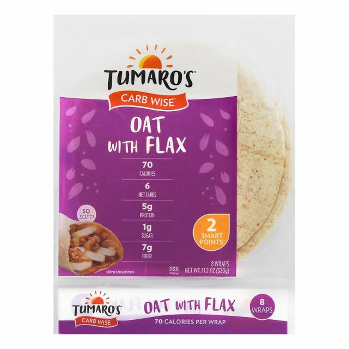 Calories in Tumaro's Carb Wise Wraps, Oat with Flax