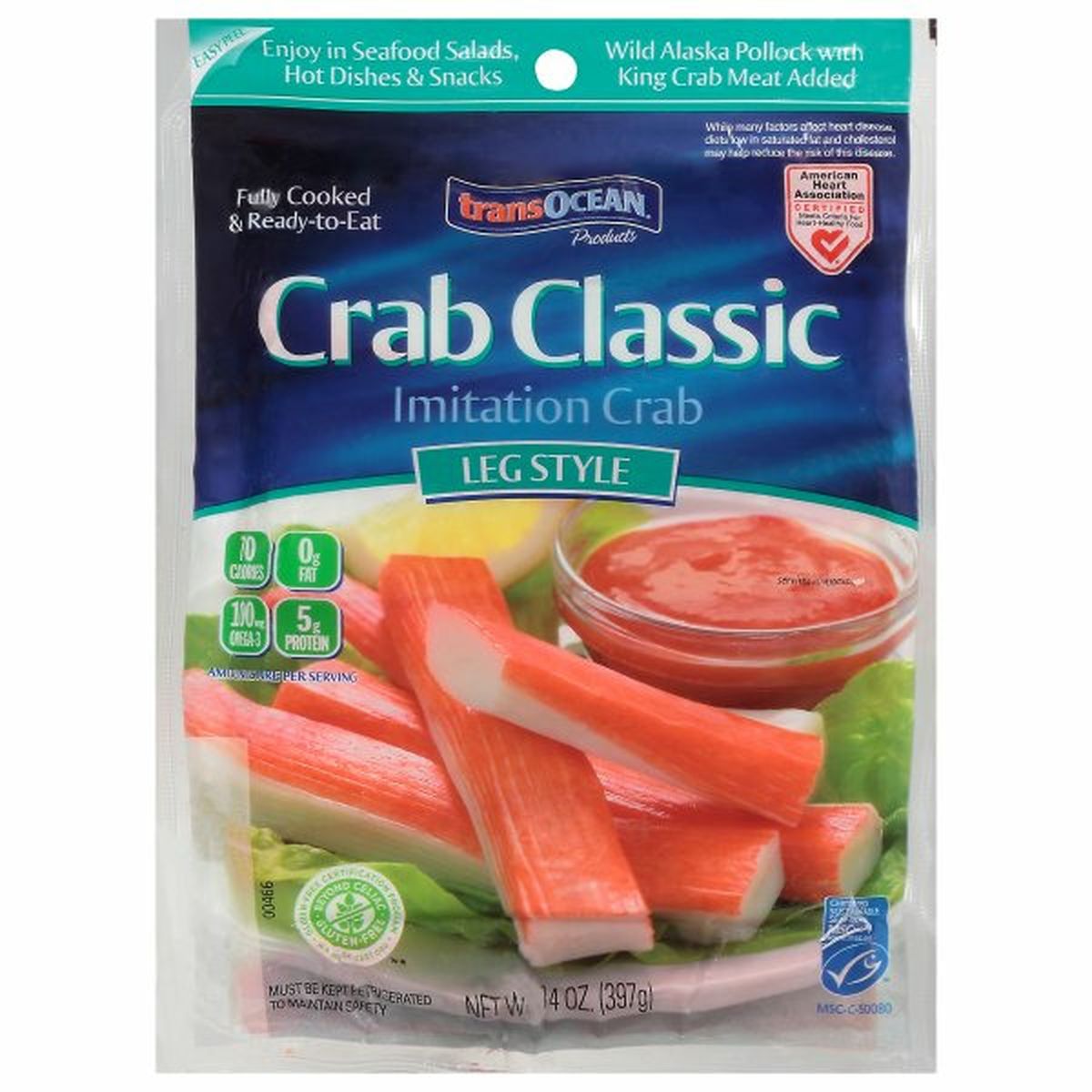 Calories in TransOcean Imitation Crab, Crab Classic, Leg Style