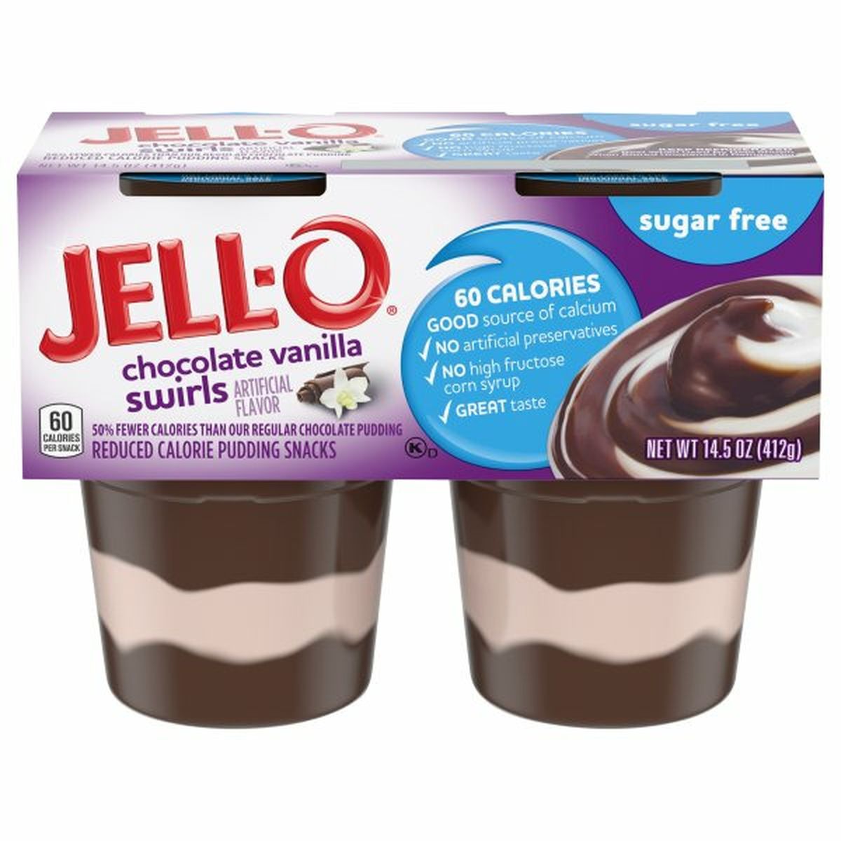 Calories in Jell-O Pudding Snacks, Sugar Free, Chocolate Vanilla Swirls