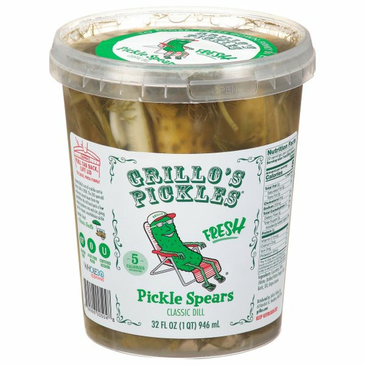 Calories in Grillo's Pickles Pickle Spears, Fresh, Classic Dill