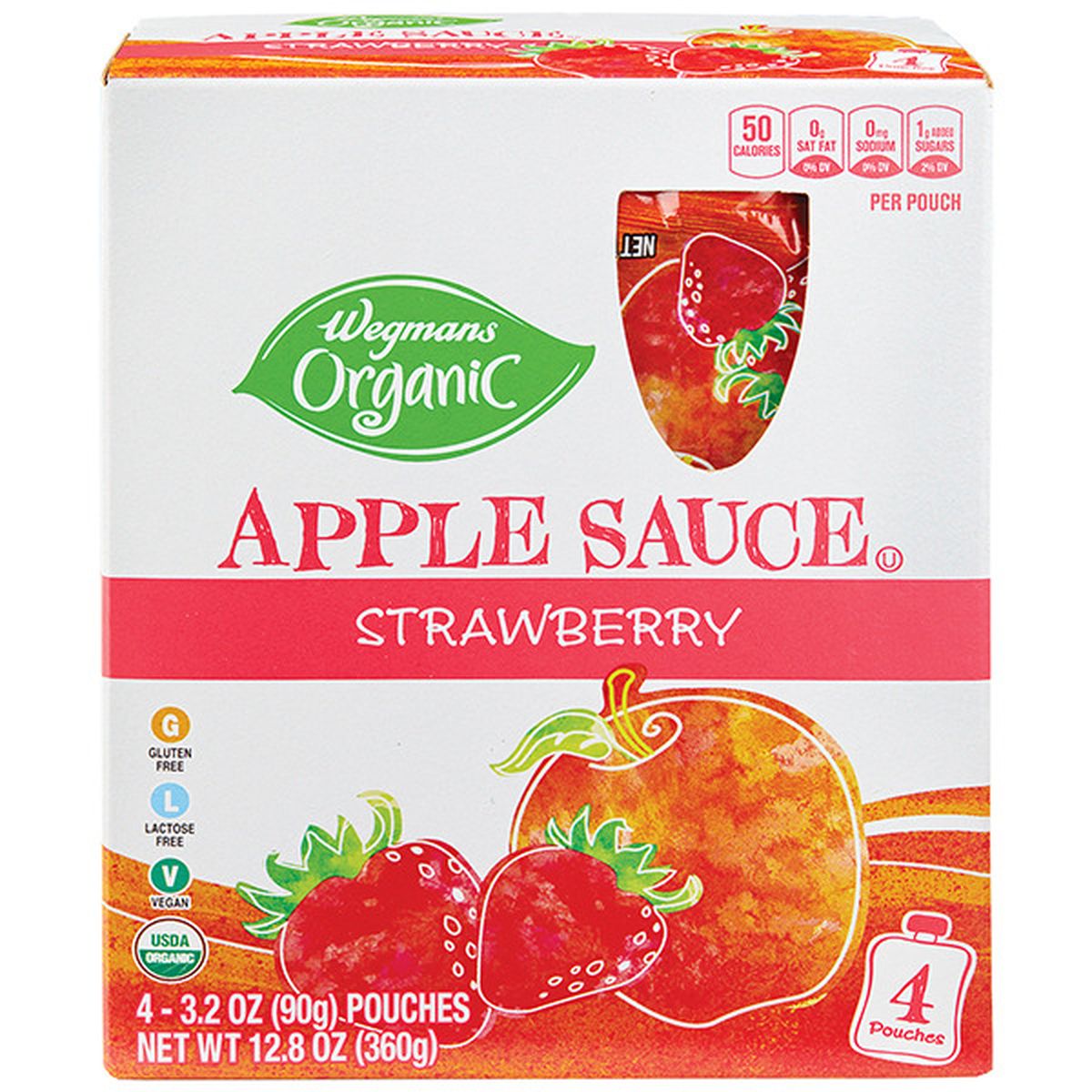 Calories in Wegmans Organic Strawberry Apple Sauce Pouches, 4 Pack