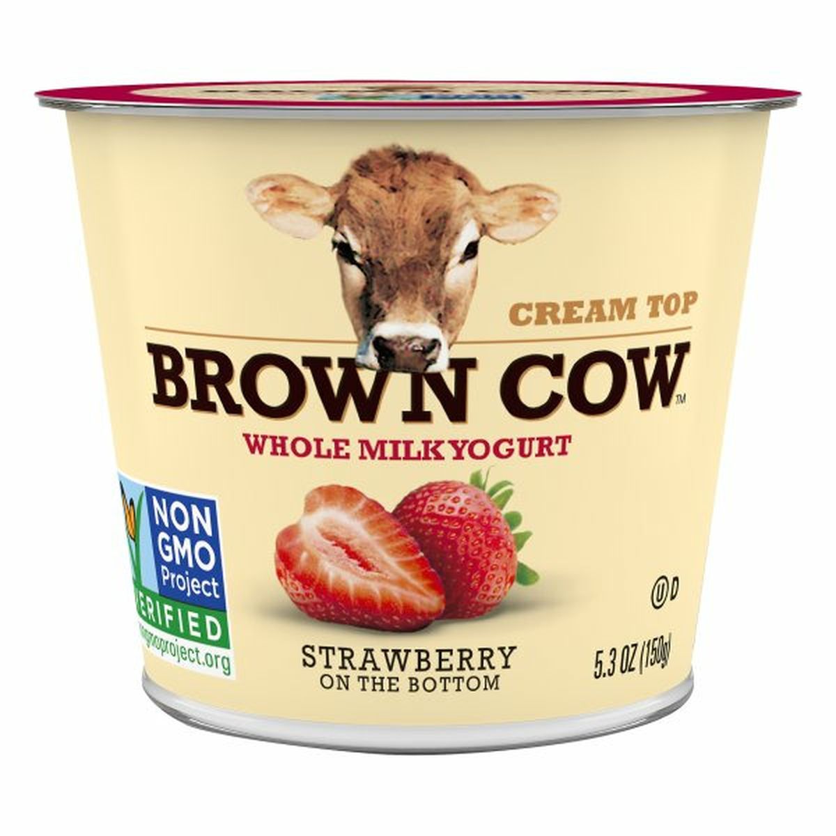 Calories in Brown Cows Cream Top Yogurt, Whole Milk, Strawberry on the Bottom