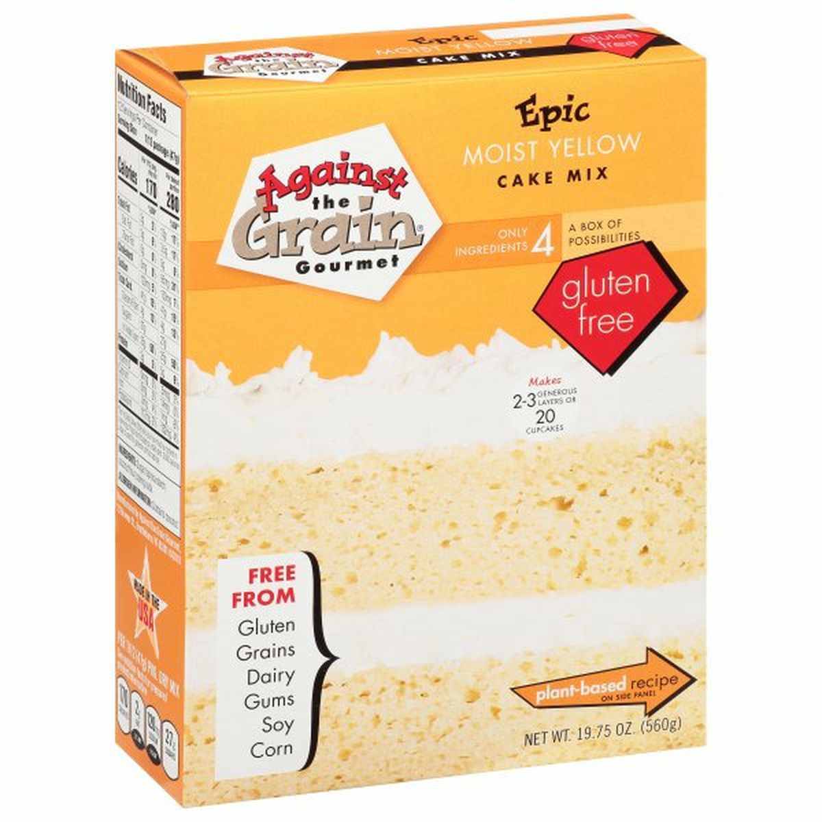 Calories in Against the Grain Gourmet Cake Mix, Gluten Free, Moist Yellow, Epic