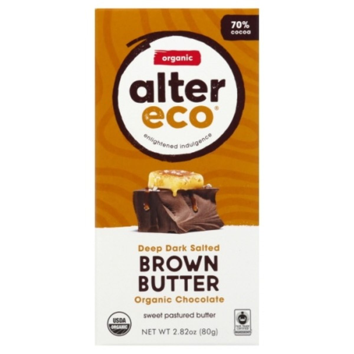 Calories in Alter Eco Dark Chocolate, Organic, Deep Dark Salted, Brown Butter, 70% Cocoa