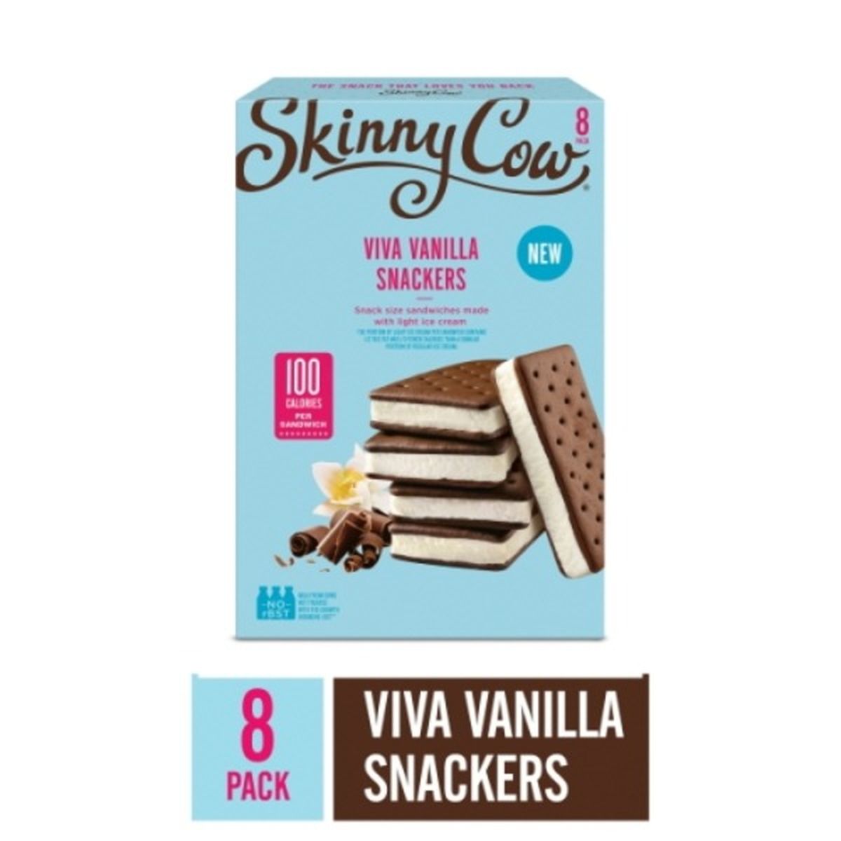Calories in Skinny Cow Ice Cream Sandwiches, Snackers, Viva Vanilla, 8 Pack
