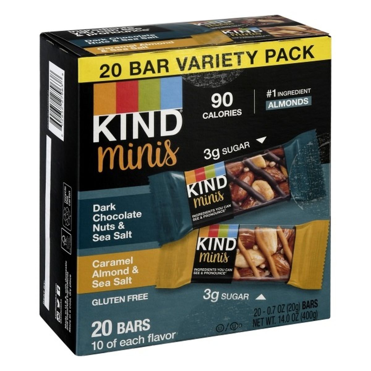 Calories in KIND Bars, Dark Chocolate Nuts & Sea Salt/Caramel Almond Sea Salt, Minis, 20 Bar Variety Pack