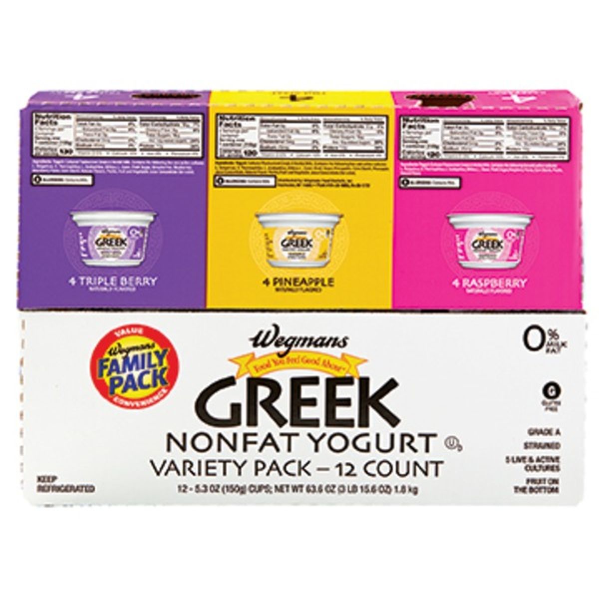 Calories in Wegmans Greek Nonfat Yogurt Variety, FAMILY PACK
