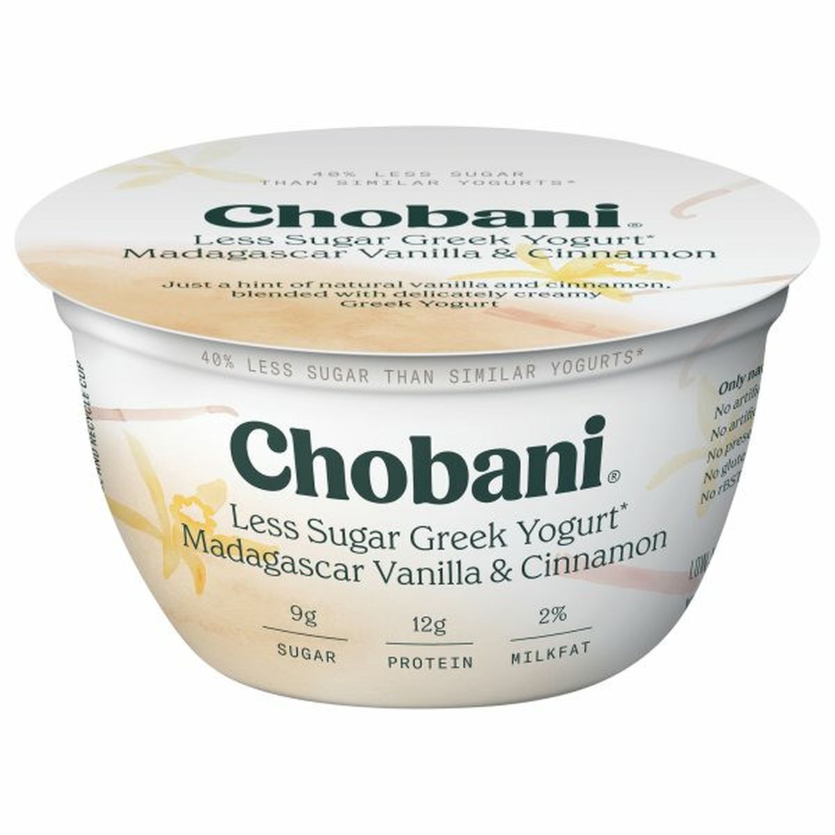 Calories in Chobani Yogurt, Less Sugar, Low-Fat, Greek, Madagascar Vanilla & Cinnamon