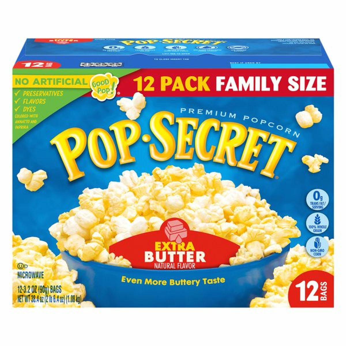Calories in Pop Secret Popcorn, Extra Butter, Family Size, 12 Pack