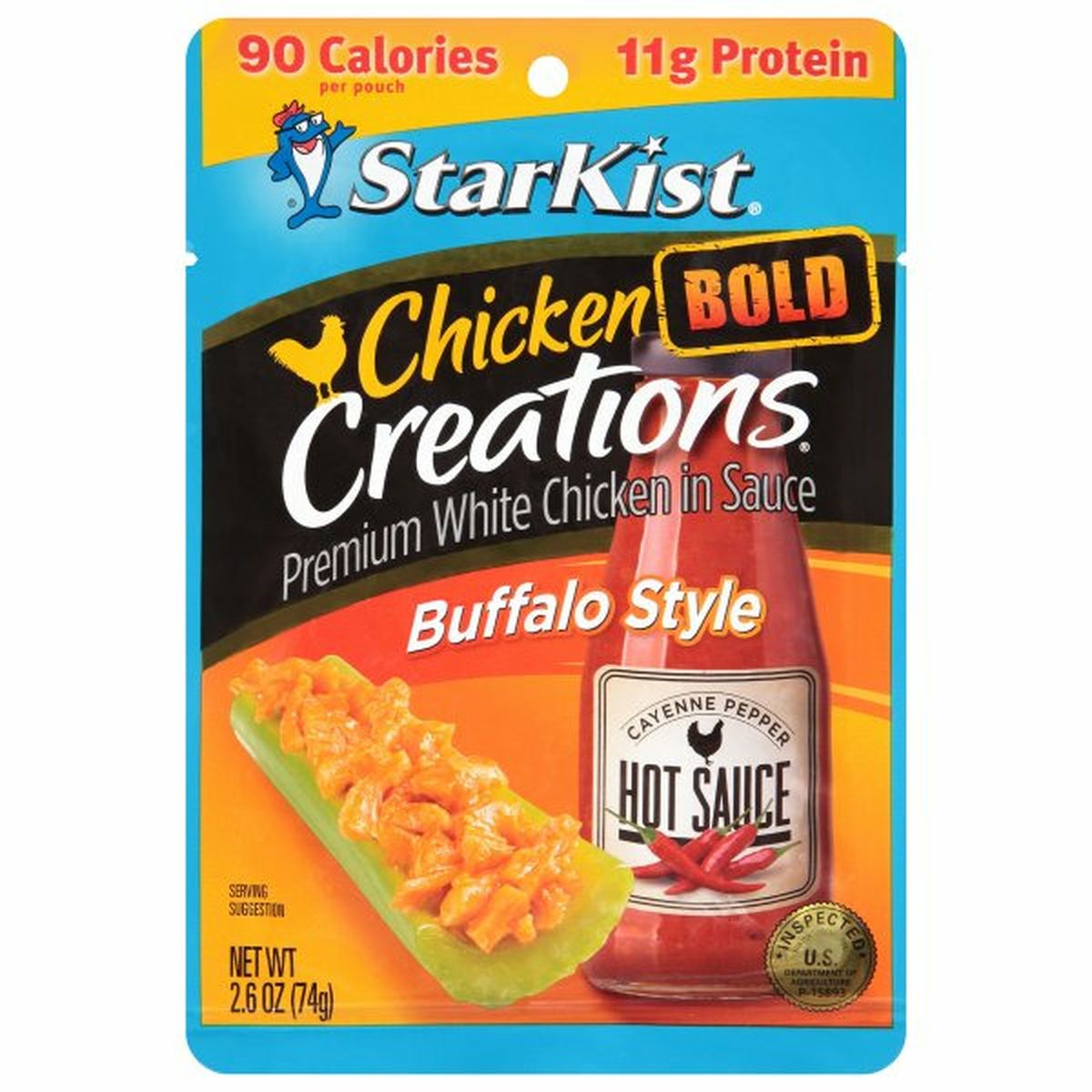 Calories in StarKists Chicken Creations Chicken, Premium White, Buffalo Style, Bold, in Sauce