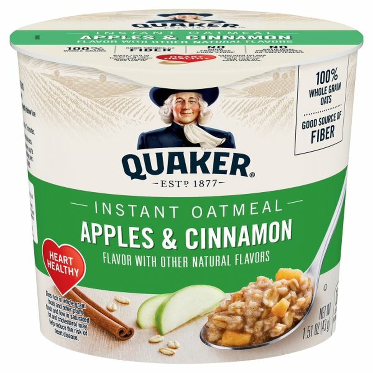 Calories in Quaker Instant Oatmeal Instant Oats Hot Cereal, Apple & Cinnamon With Other Natural Flavors