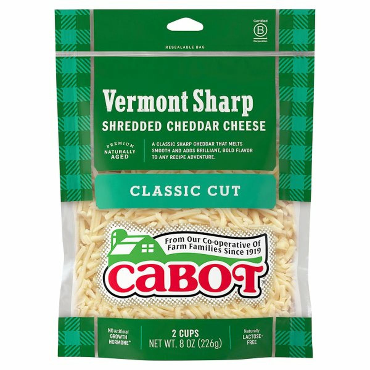 Calories in Cabot Shredded Cheese, Vermont Sharp Cheddar, Classic Cut
