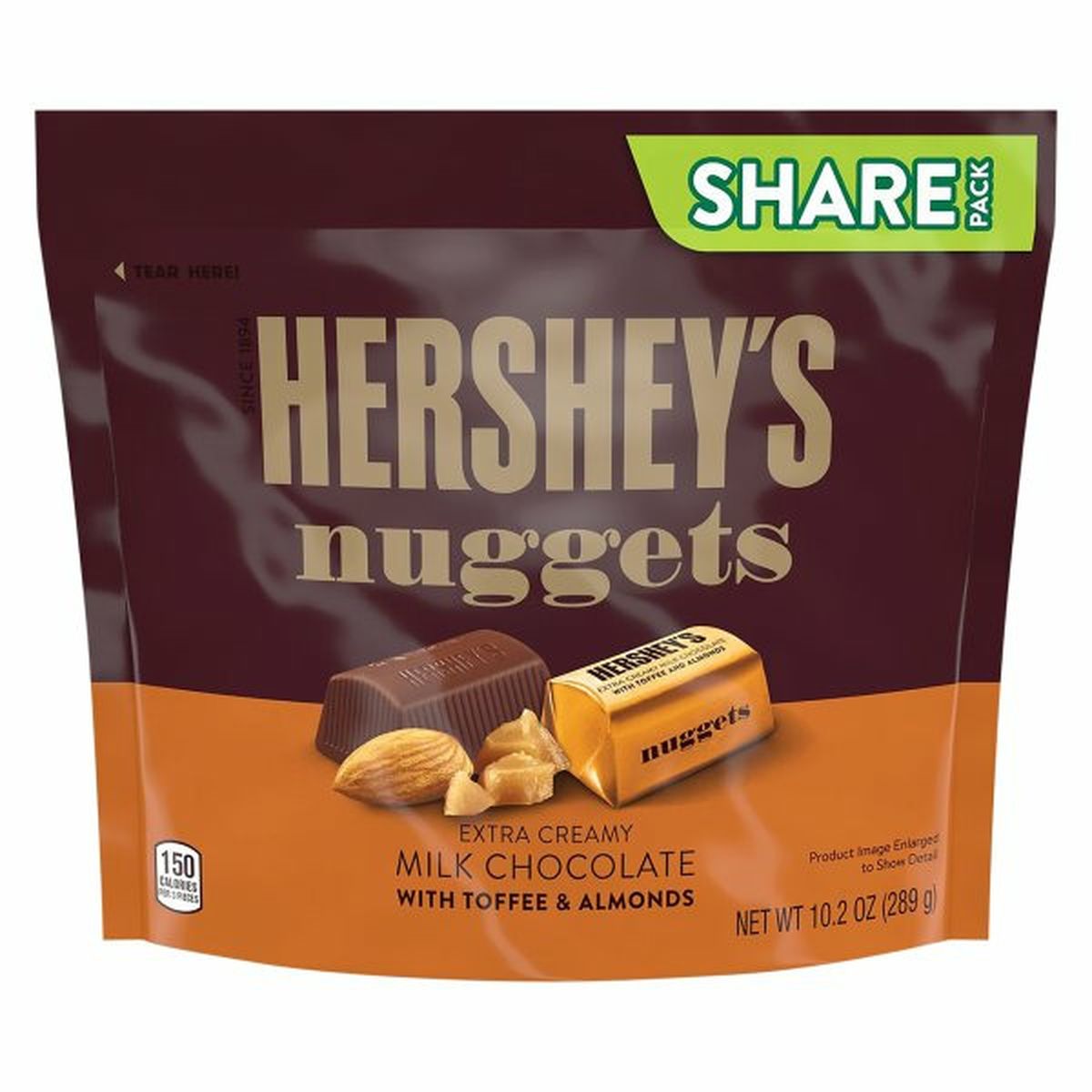 Calories in Hershey's Nuggets Milk Chocolate, with Toffee & Almonds, Share Pack