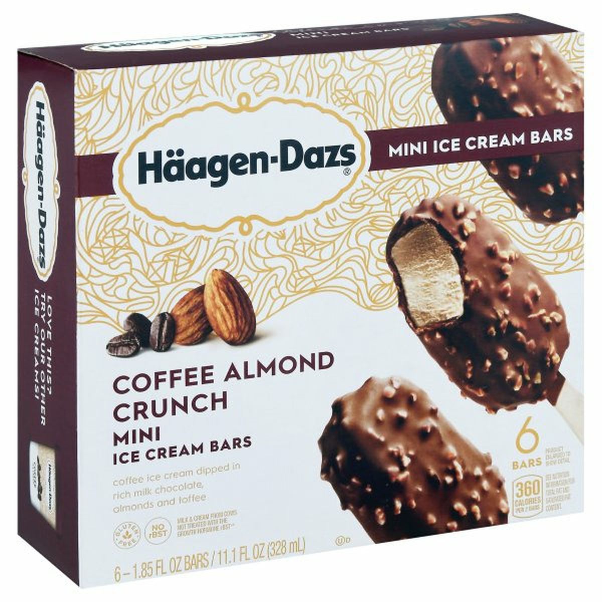 Calories in Haagen-Dazs Ice Cream Bars, Coffee Almond Crunch, Mini