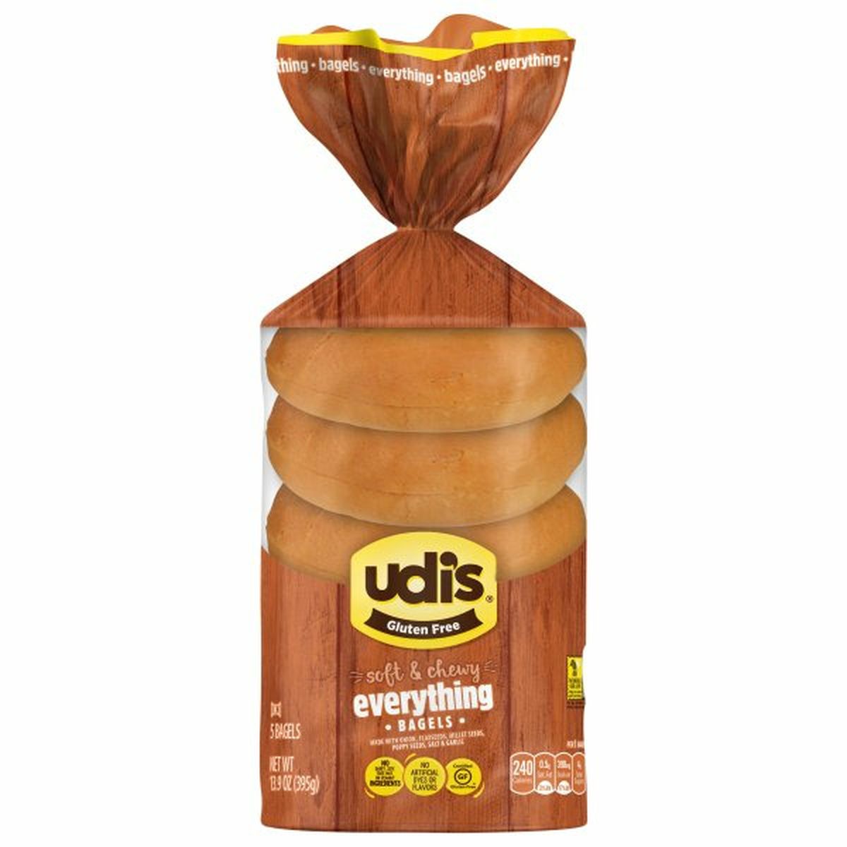 Calories in Udi's Bagels, Gluten Free, Everything, Soft & Chewy