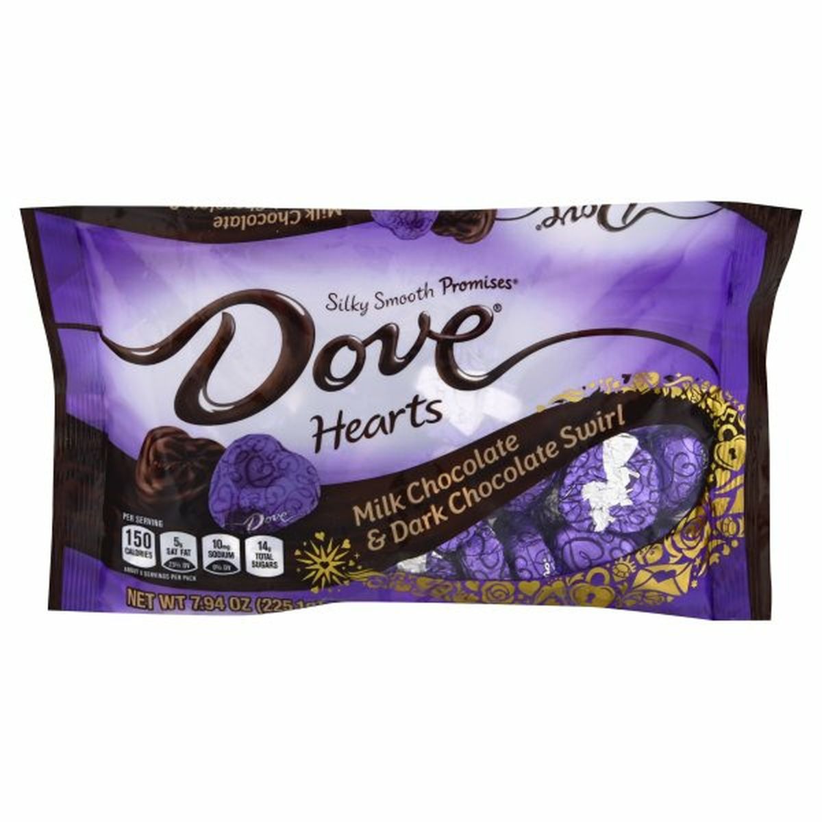 Calories in Dove Milk Chocolate & Dark Chocolate Swirl, Hearts,