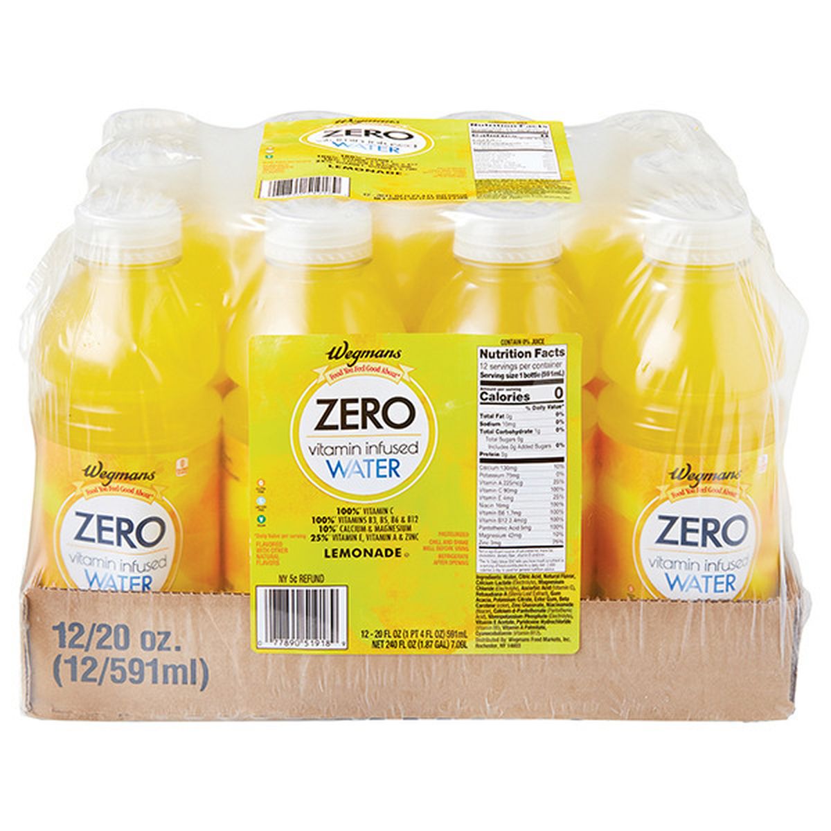 Calories in Wegmans Zero Vitamin Infused Water, Lemonade, 12 Pack