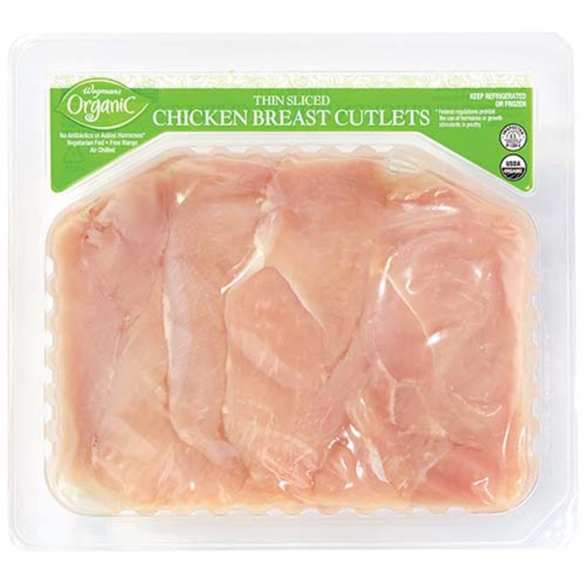 Calories in Wegmans Organic Thin Sliced Chicken Breast Cutlets