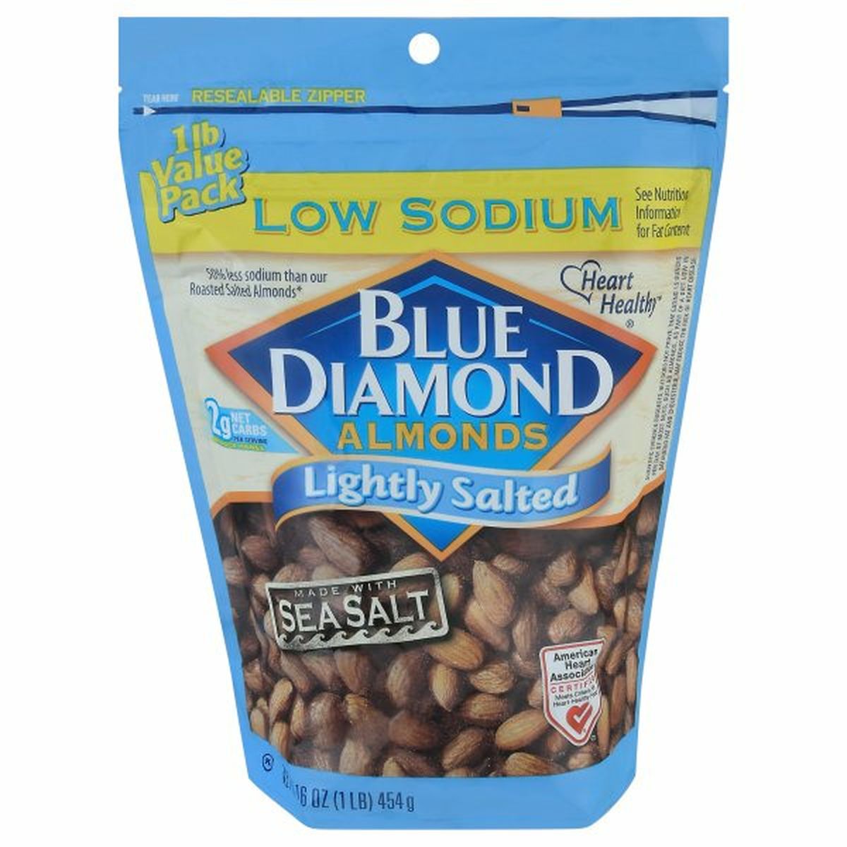 Calories in Blue Diamond Almonds, Lightly Salted, Low Sodium, Value Pack