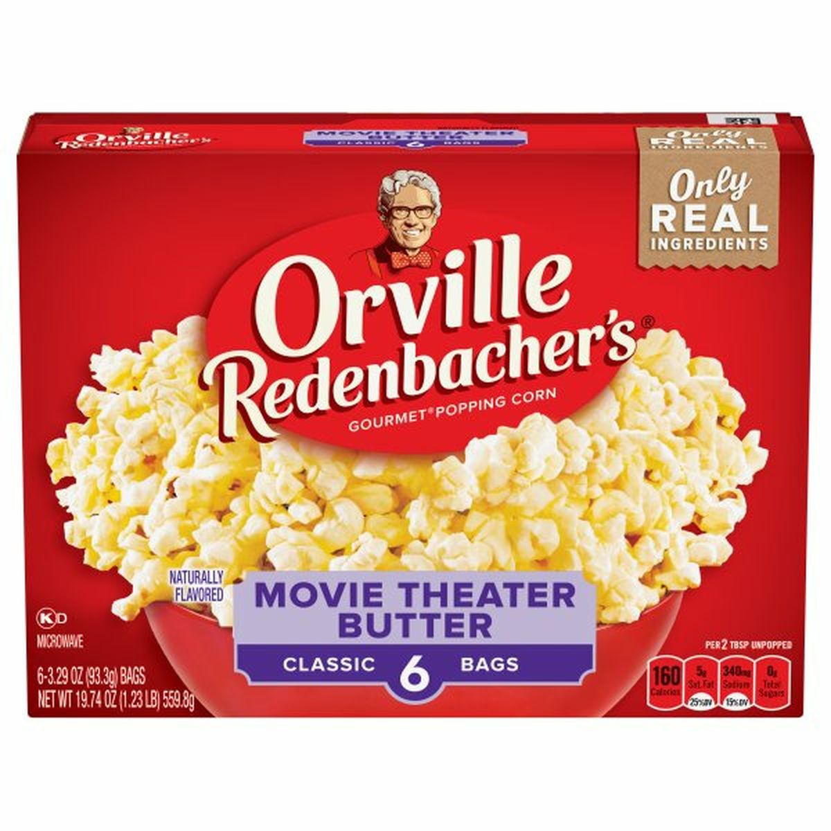 Calories in Orville Redenbacher's Popping Corn, Gourmet, Movie Theater Butter, Classic Bags, 6 Pack