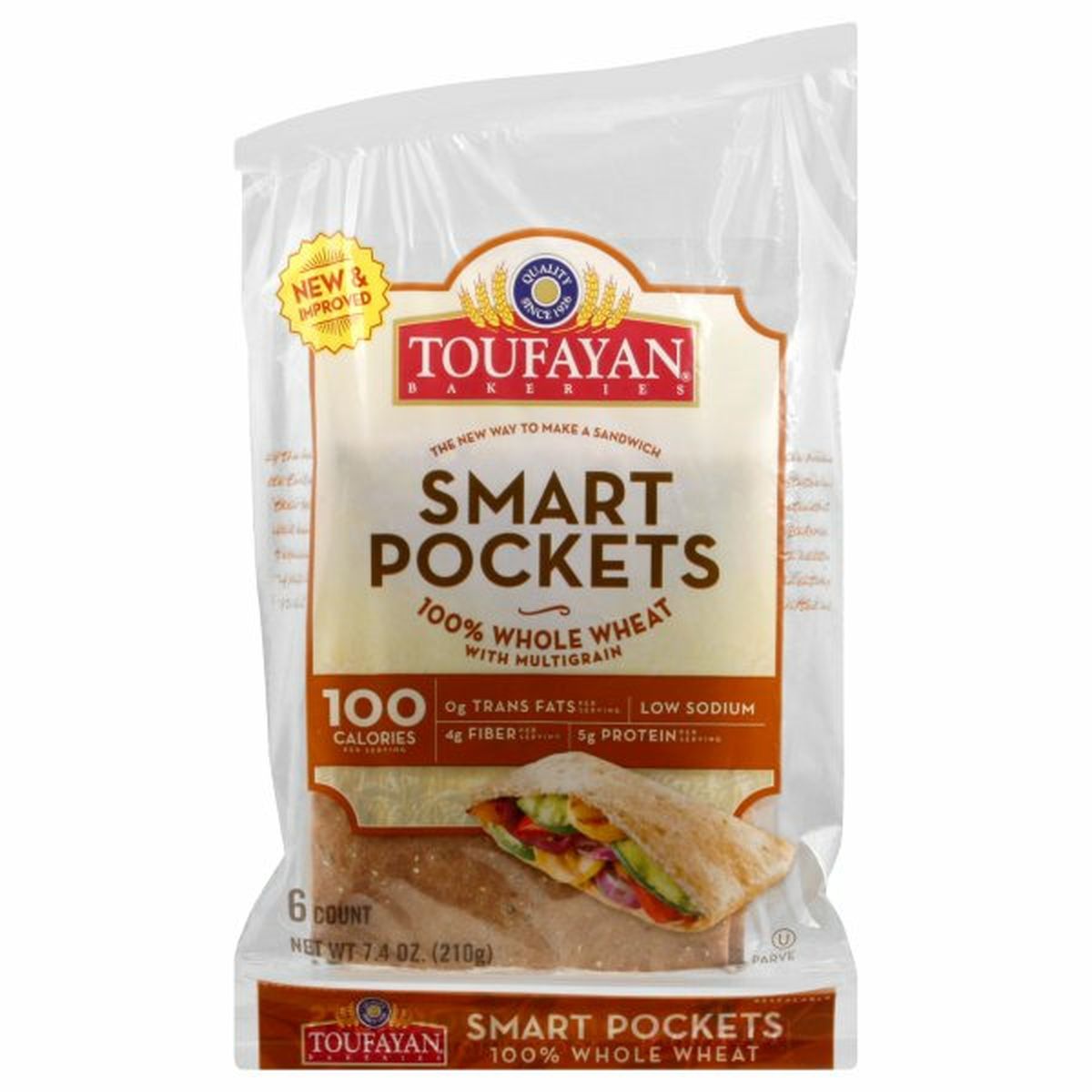 Calories in Toufayan Smart Pockets, 100% Whole Wheat