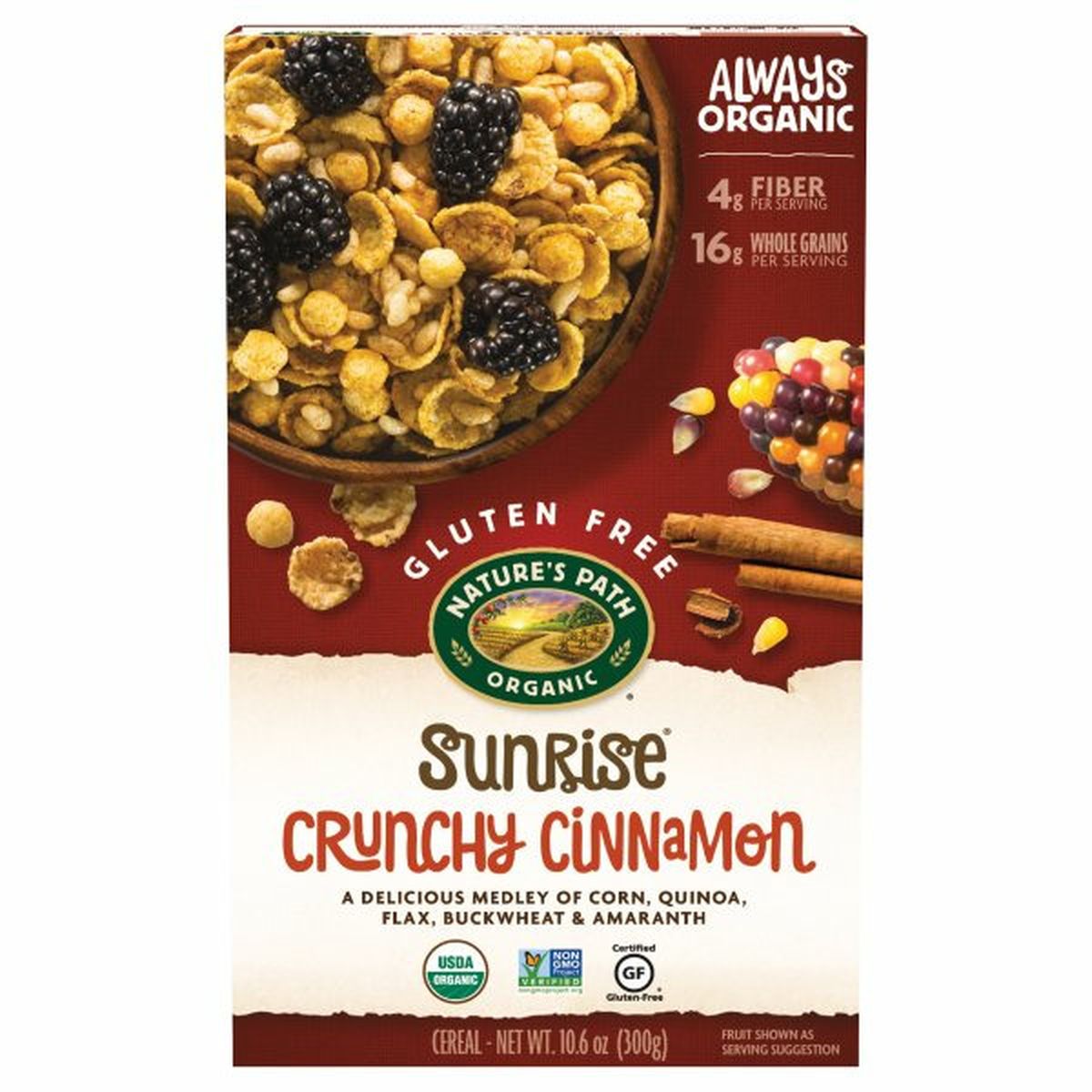 Calories in Nature's Path Cereal, Gluten Free, Crunchy Cinnamon, Sunrise