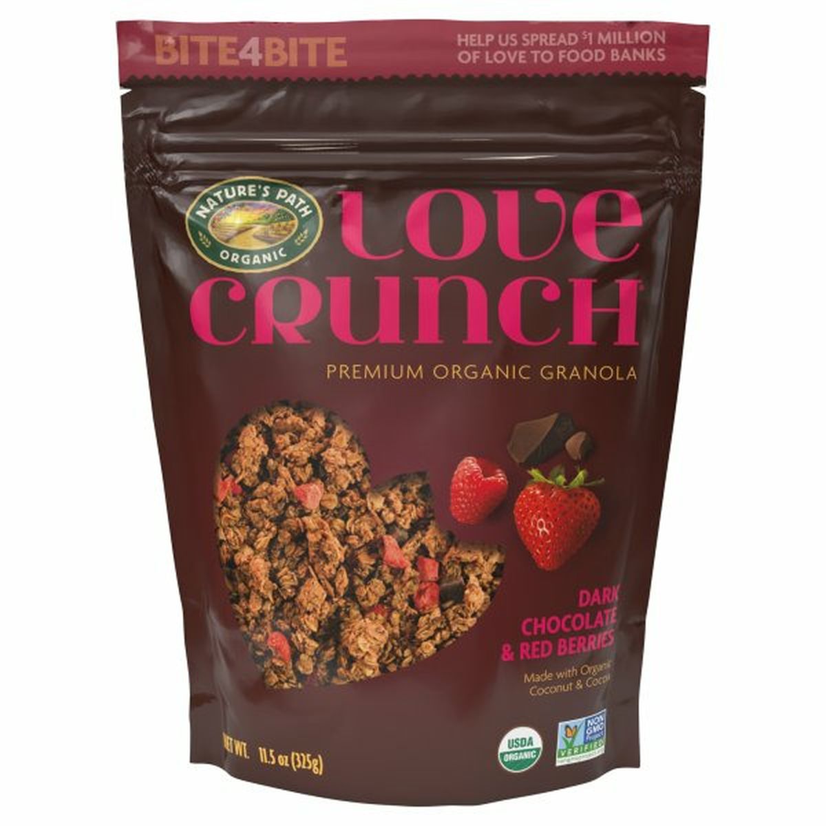 Calories in Natureâ€™s Path Love Crunch Granola, Premium Organic, Dark Chocolate & Red Berries