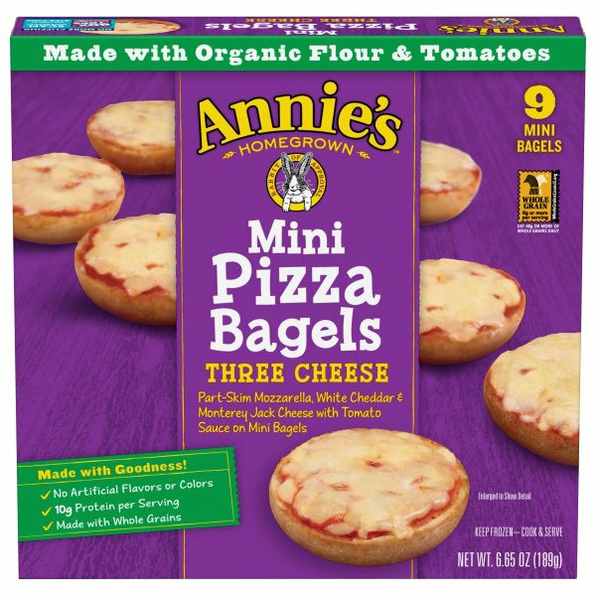 Calories in Annie's Pizza Bagels, Three Cheese, Mini