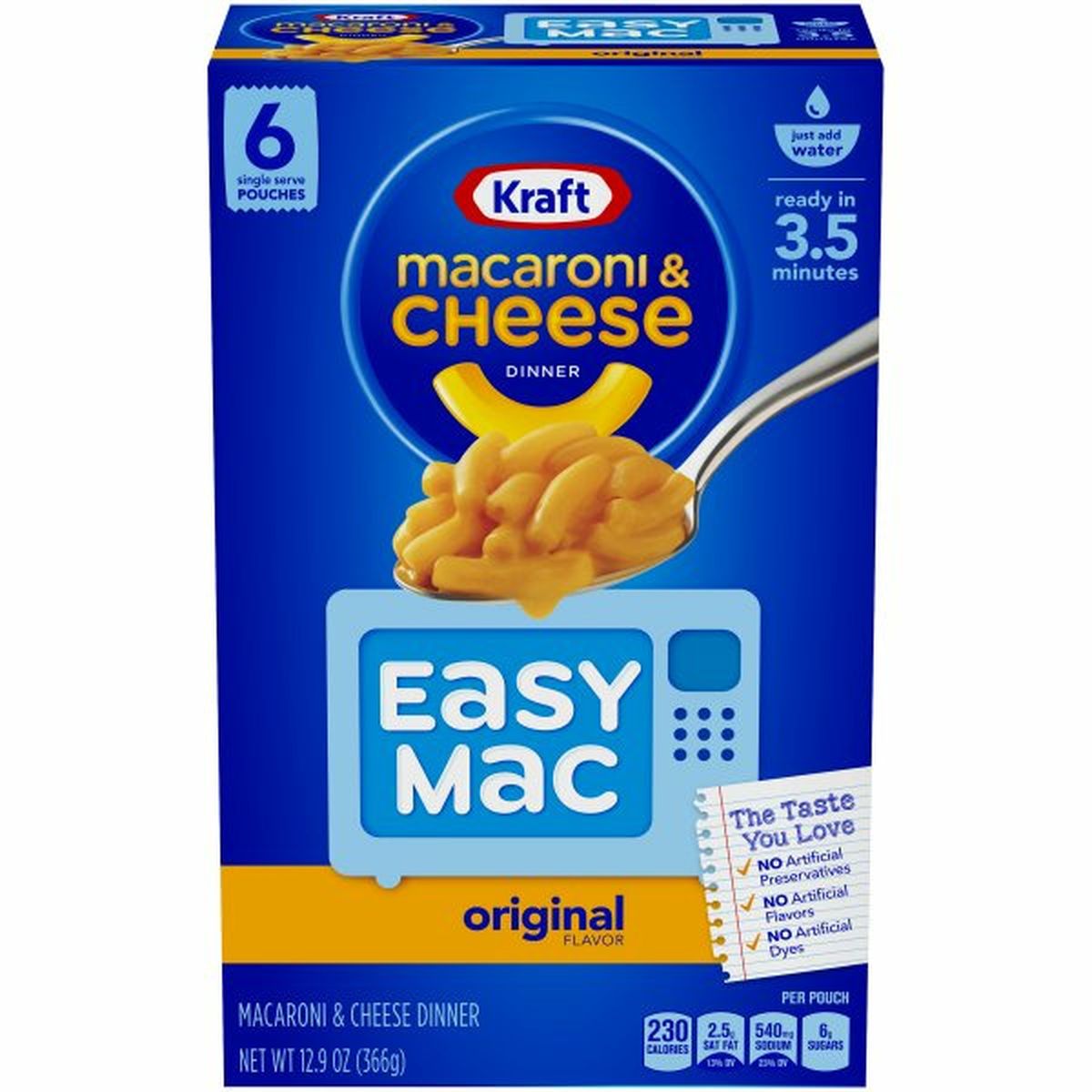 Calories in Kraft Easy Mac Original Flavor Macaroni & Cheese Dinner