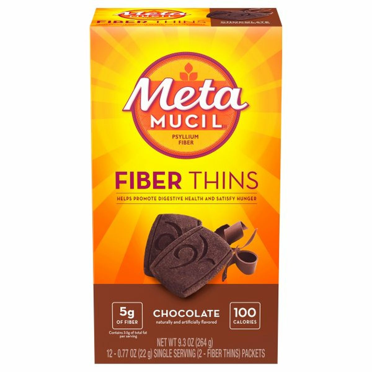 Calories in Metamucil Fiber Thins, Chocolate, 12 Pack