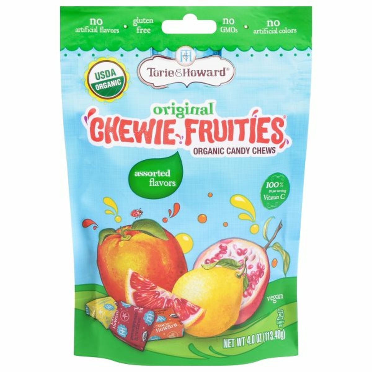Calories in Torie & Howard Chewie Fruities Candy Chews, Organic, Assorted Flavors, Original