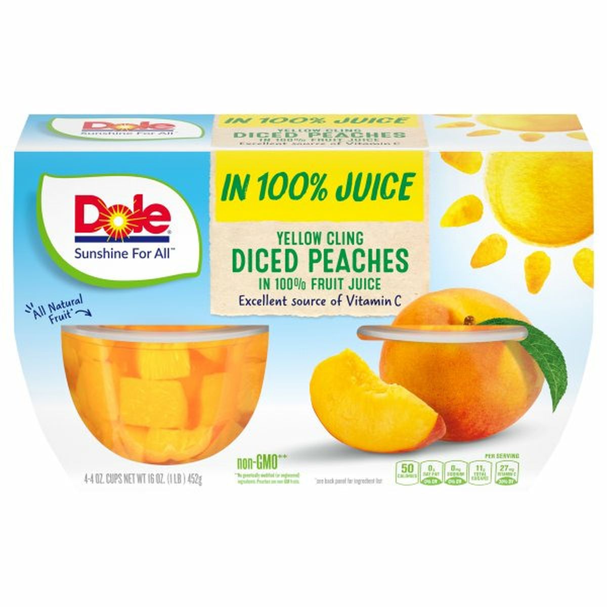 Calories in Dole Diced Peaches in 100% Fruit Juice, Yellow Cling