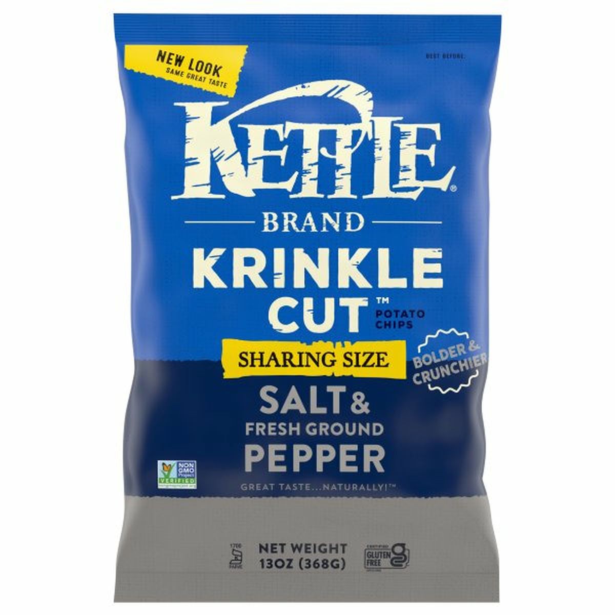 Calories in Kettle Brands Krinkle Cut Potato Chips, Salt & Fresh Ground Pepper, Sharing Size