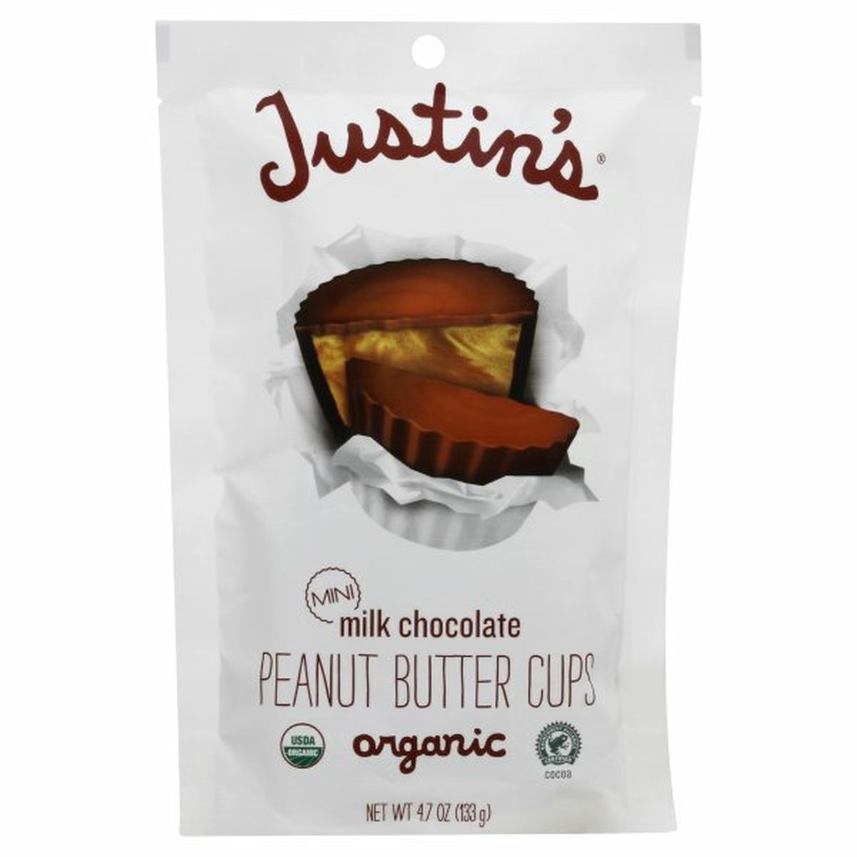 Calories in Justin's Peanut Butter Cups, Organic, Milk Chocolate, Mini