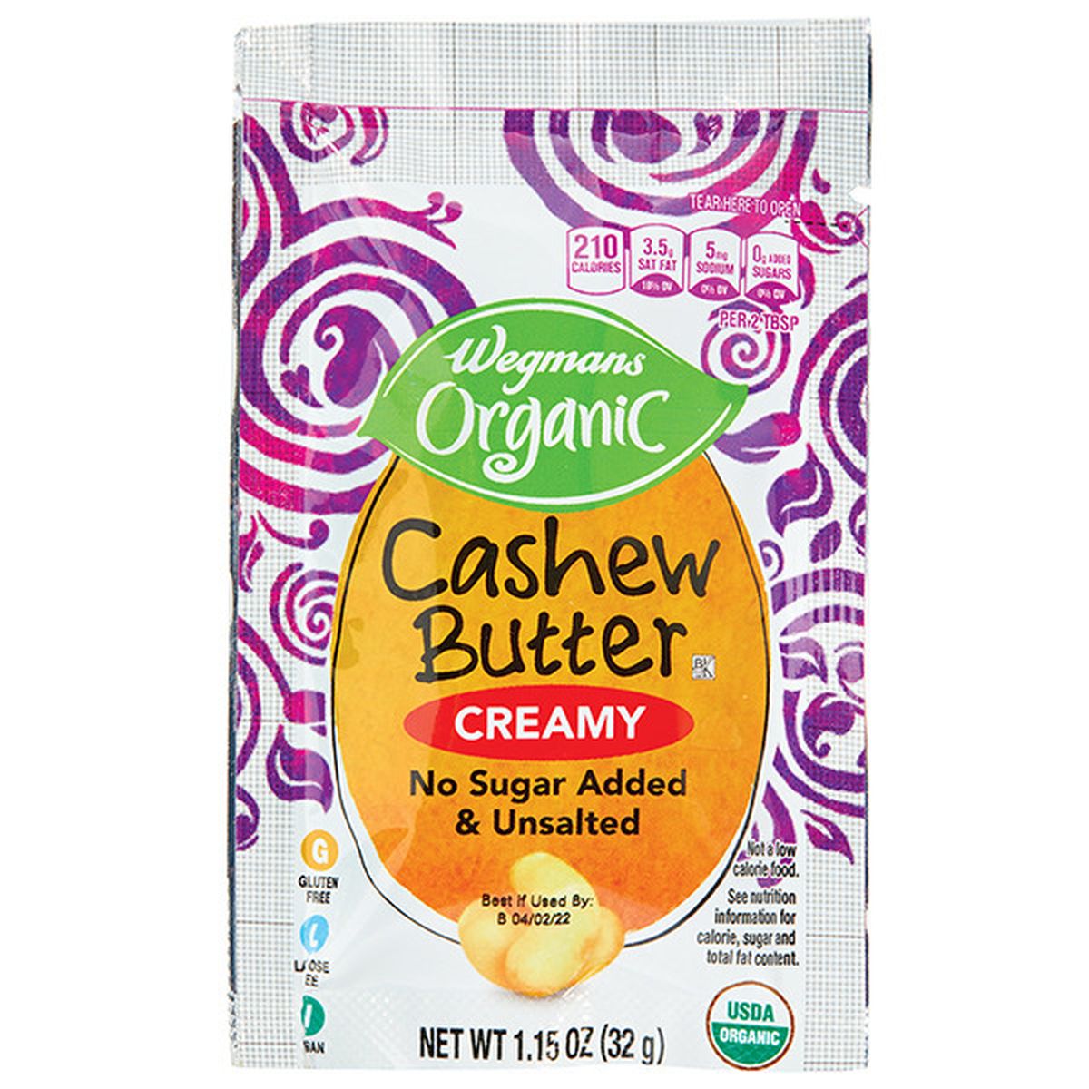Calories in Wegmans Organic Creamy Cashew Butter Squeeze Pouch