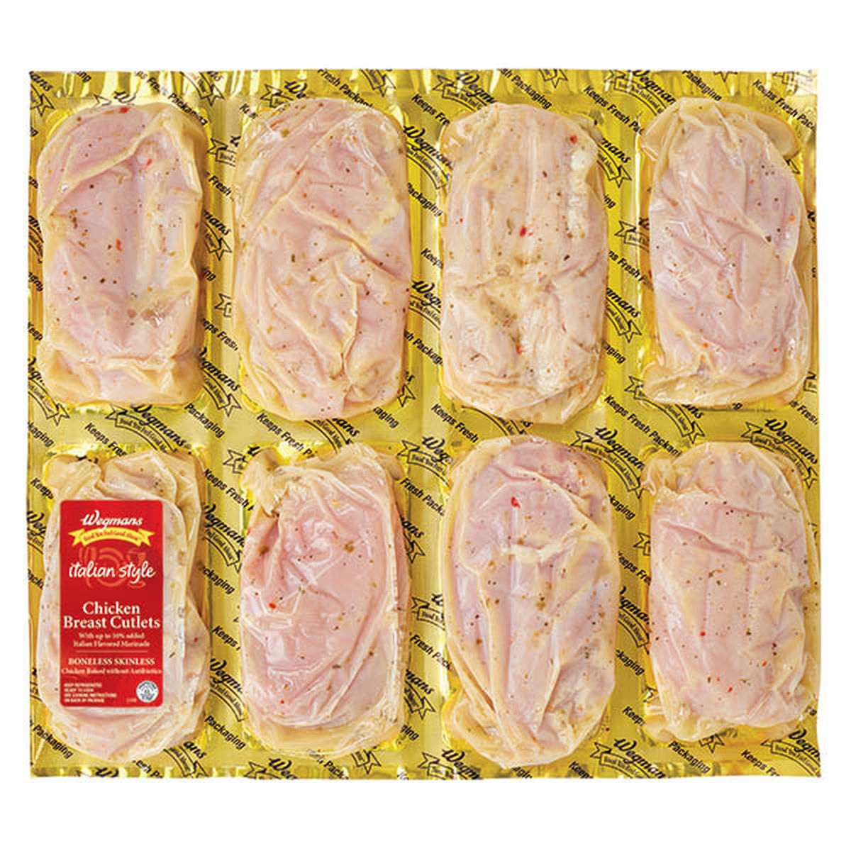 Calories in Wegmans Italian Style Boneless Marinated  Chicken Breast Cutlet, FAMILY PACK