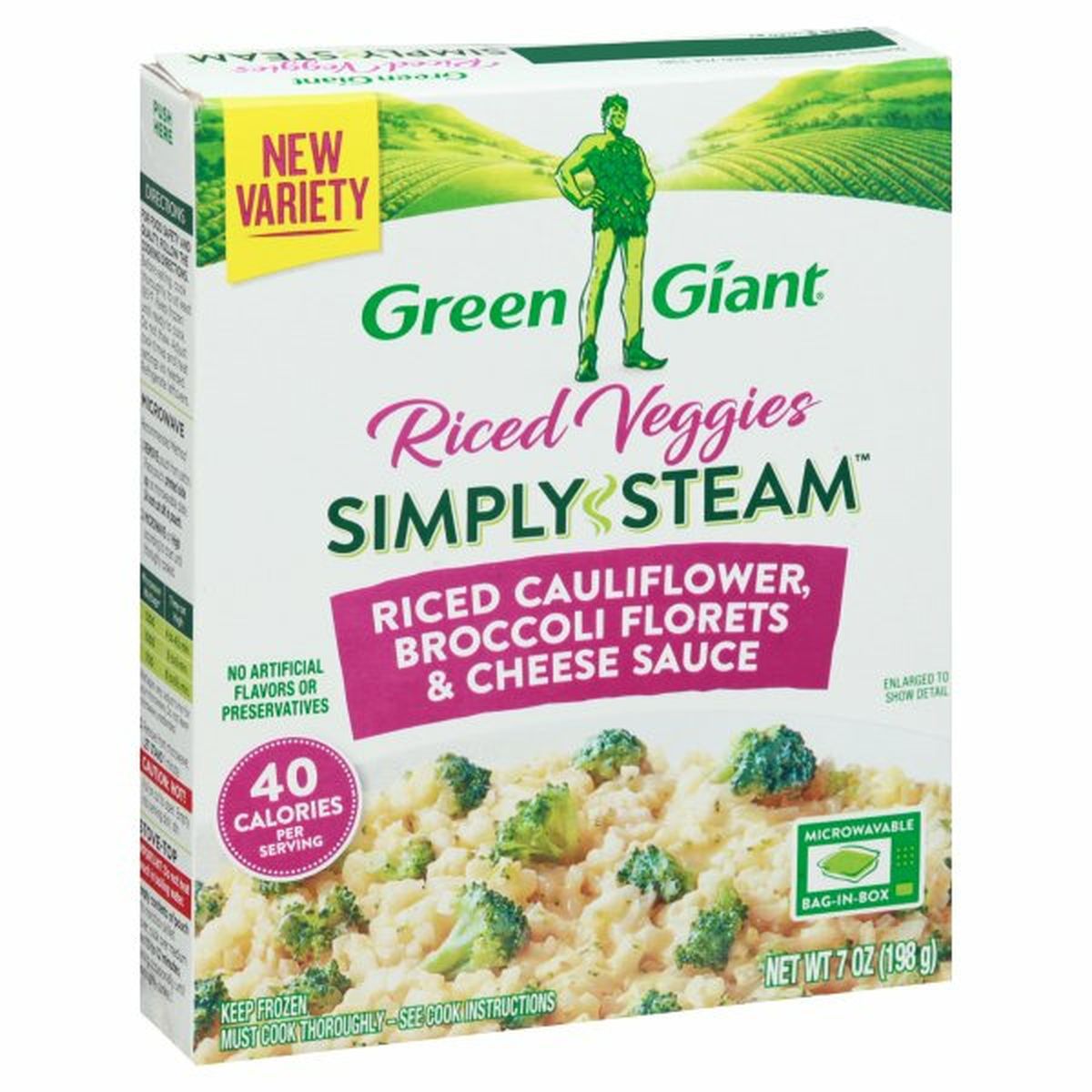 Calories in Green Giant Simply Steam Riced Veggies, Riced Cauliflower, Broccoli Florets & Cheese Sauce