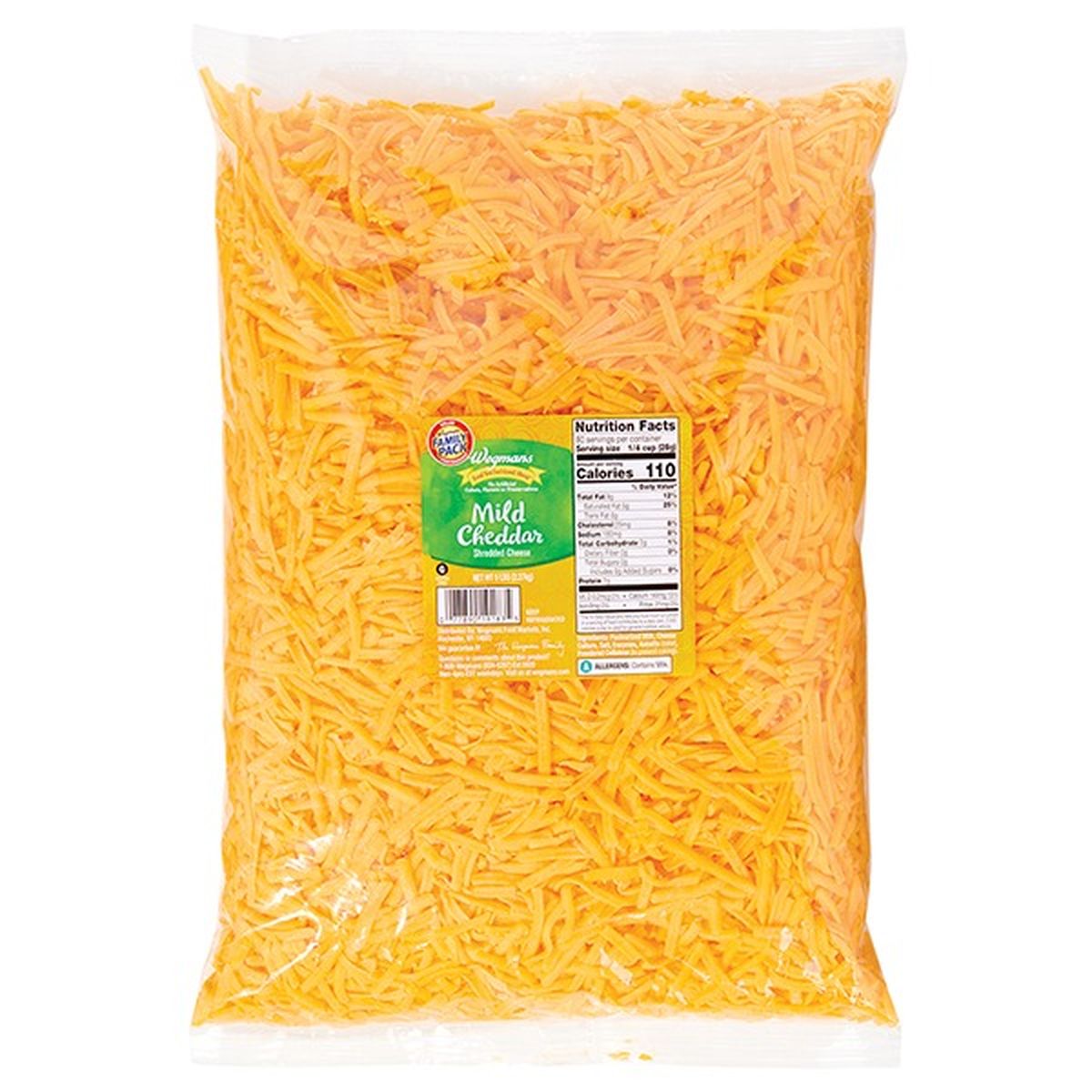 Calories in Wegmans Cheese,  Cheddar, Mild, Shredded, FAMILY PACK