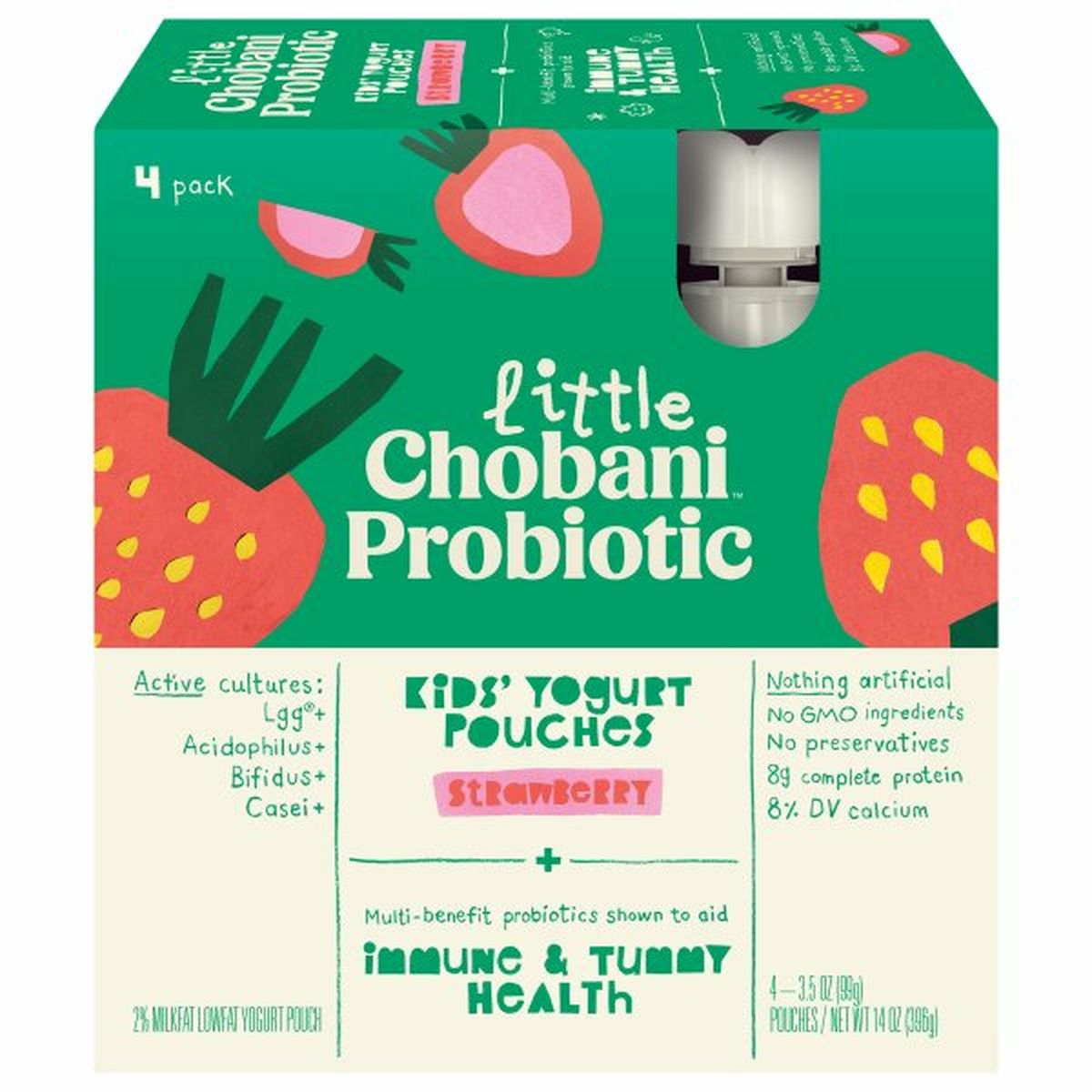 Calories in Little Chobani Probiotic Yogurt Pouches, Lowfat, Strawberry, Kids', 4 Pack